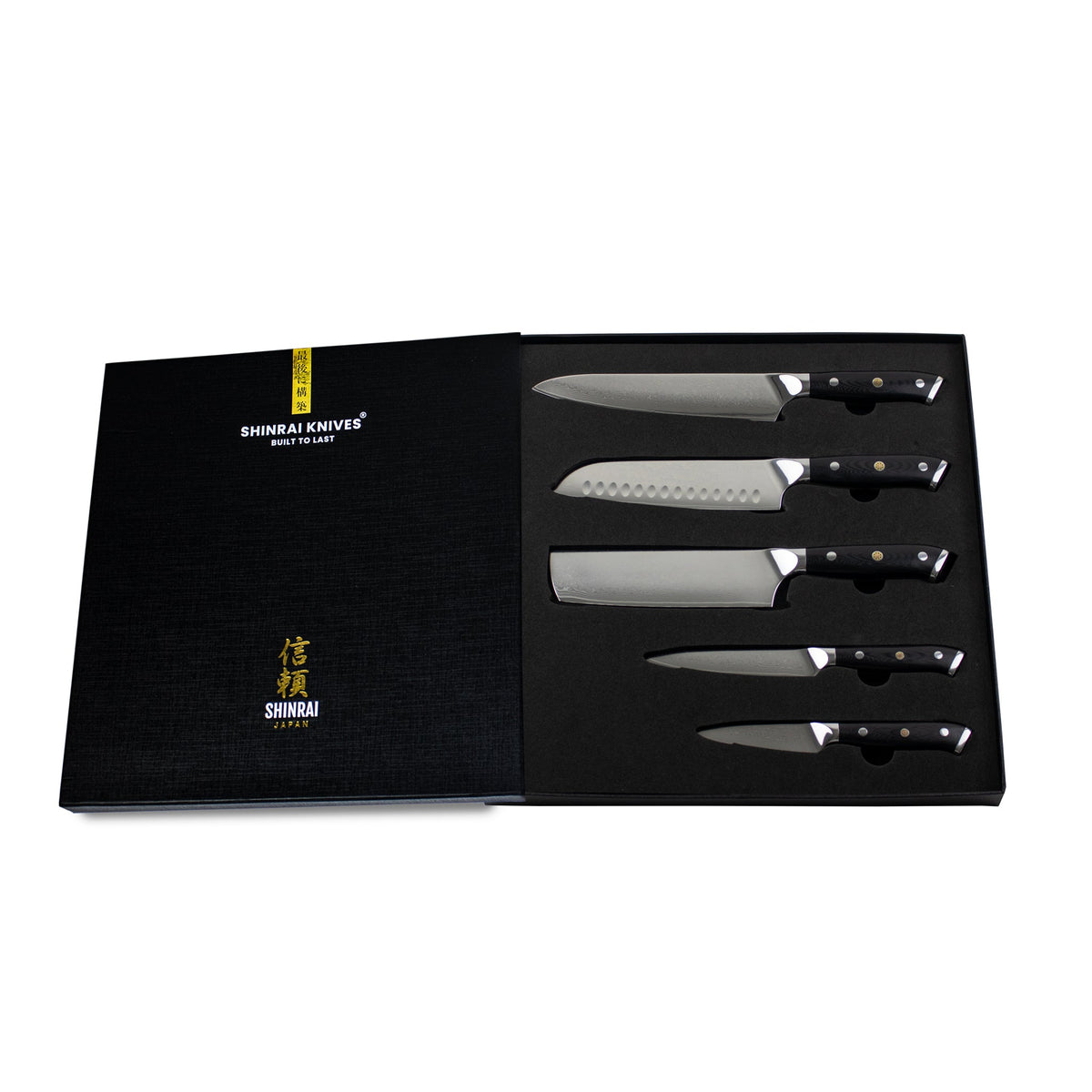 Damask Gold 5 Piece Kitchen Knife & Acrylic Knife Block Set
