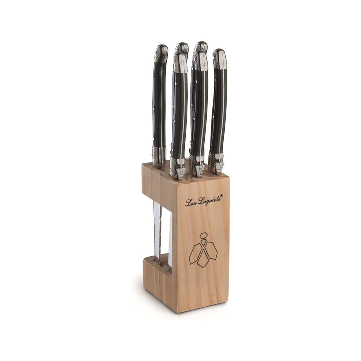 Lou Laguiole - Tradition 6 Steak Knives + Knife Block - Anthracite