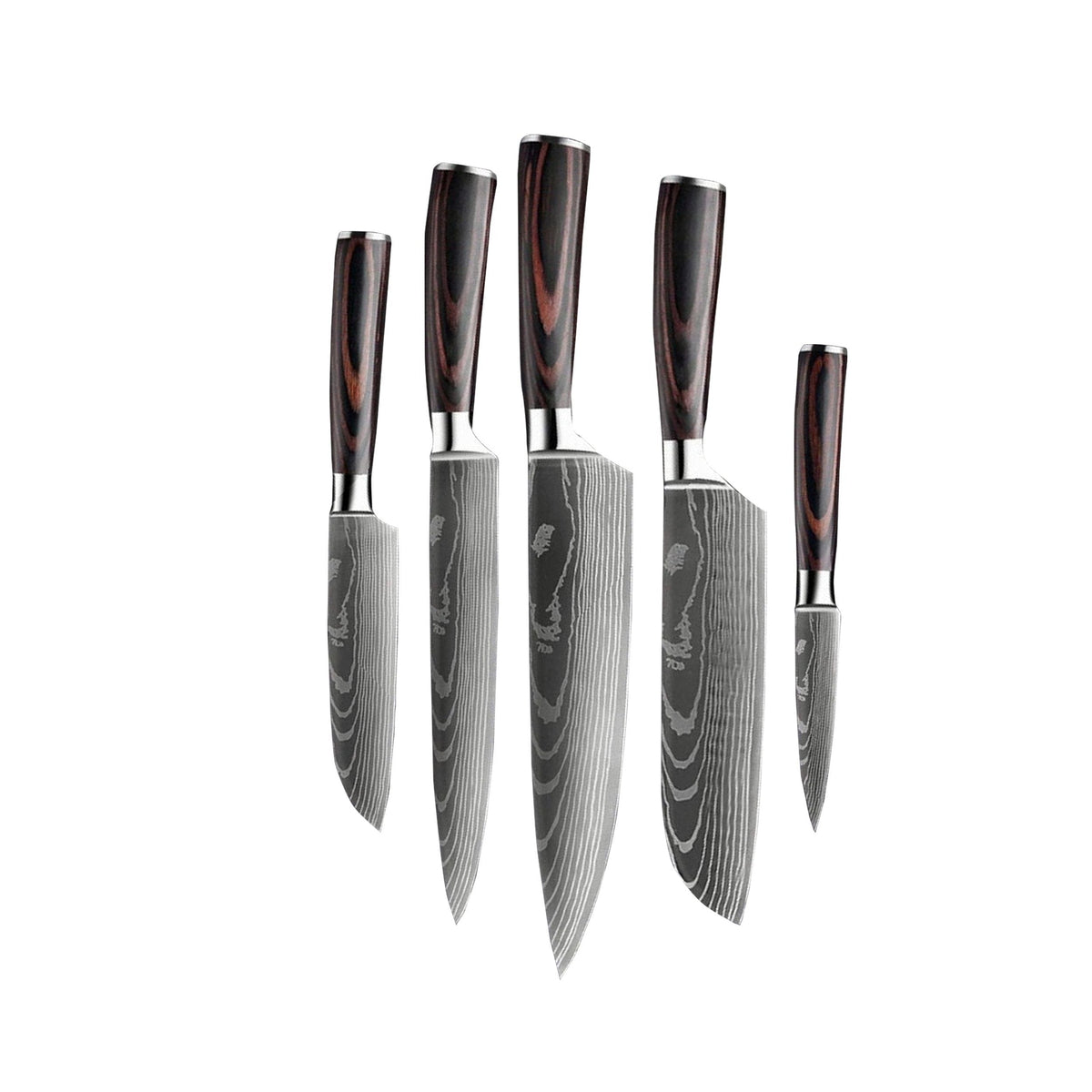 Shinrai Japan - Damascus Print 5-piece Knife Set + Magnetic Knife