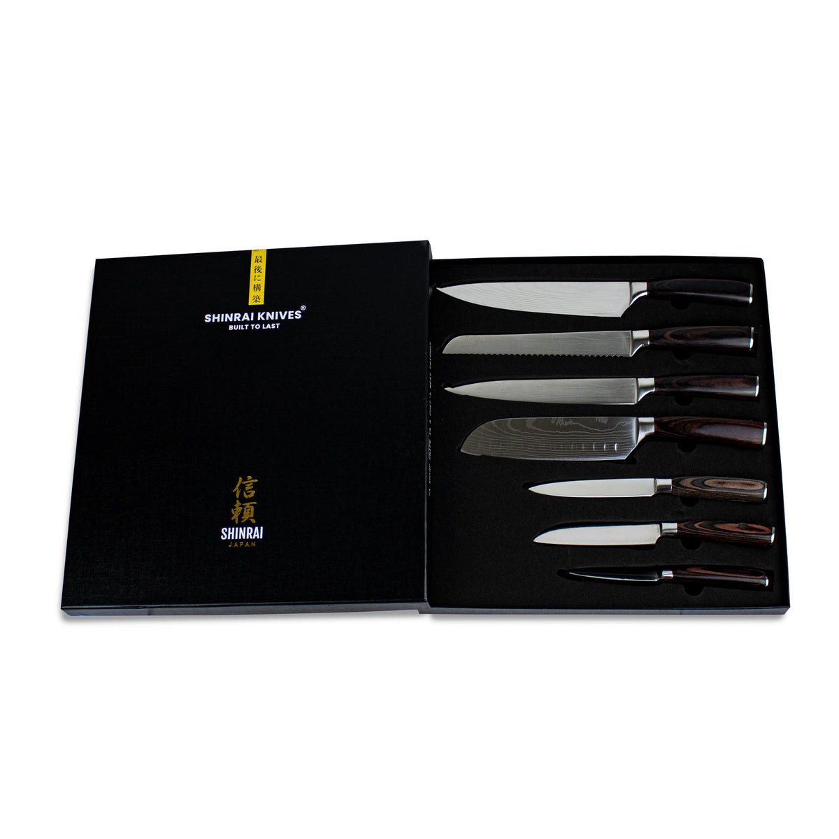 Quality Damascus Print Series 7-piece Knife Set + Acacia Wood Magnetic –  ShinraiKnives