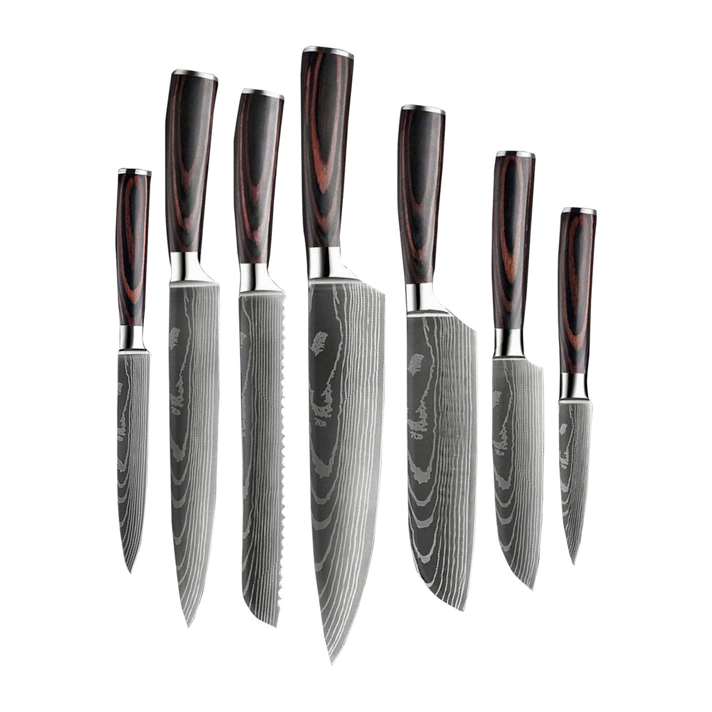 Knife Set, Damascus Kitchen Knife Set with Block, Built-in Knife Sharpener,  German Stainless Steel Knife Block Set, Dishwasher Safe