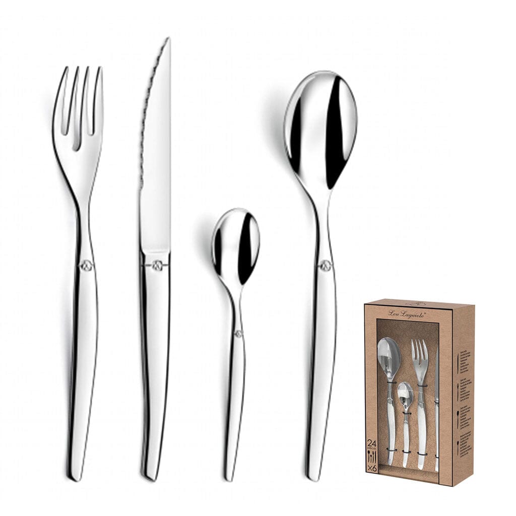 Lou Laguiole Jet 24 Piece Cutlery Set Mirror Silver KookGigant