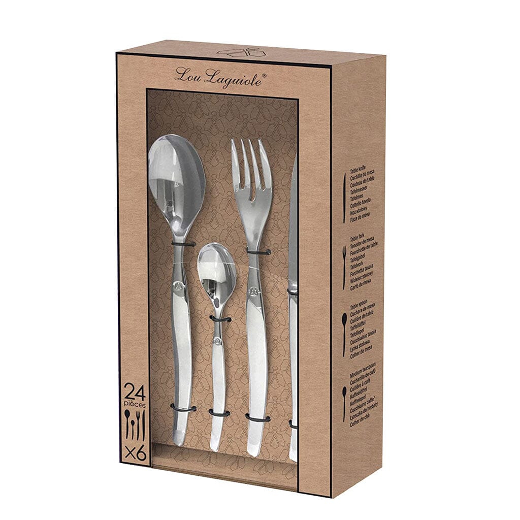 Lou Laguiole Jet 24 Piece Cutlery Set Mirror Silver KookGigant