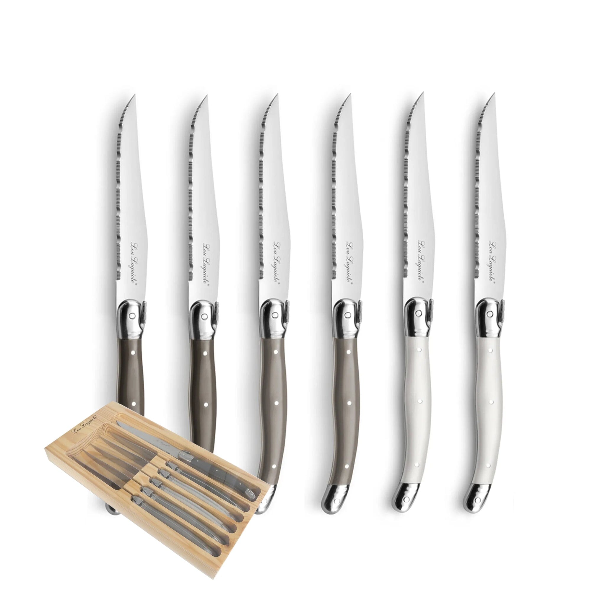 Lou Laguiole - Tradition 6 Steak Knives - Pepper/Pearl/Taupe